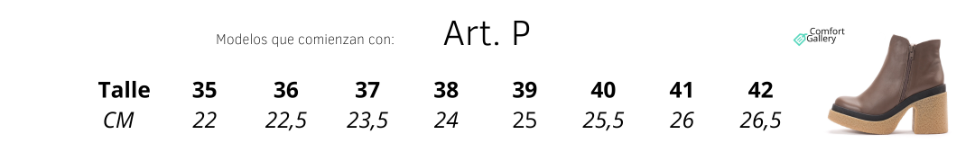 Tabla de talles para articulos que comienzan con P